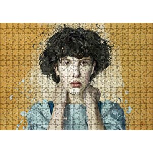 Sarı Zemin Duvar Boyama Kadın Portre Puzzle Yapboz Mdf Ahşap 500 Parça