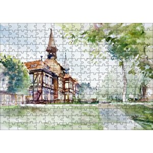 Suluboya Efekt Binalar Ve Ağaçlar Çizim Puzzle Yapboz Mdf Ahşap 255 Parça