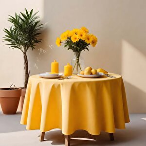 Klasik Masa Örtüsü Yuvarlak 160 Cm Sarı