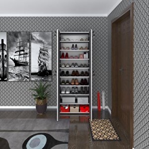 Ayakkabılık Ayakkabı Dolabı Kilitli Be Real Gri 180*70*32 Kapaklı Arkalıklı Ofis Dolabı Iki Bölme