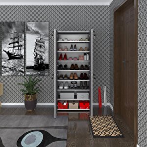 Ayakkabılık Ayakkabı Dolabı Kilitli Be Real Gri 160*70*32 Kapaklı Arkalıklı Ofis Dolabı Iki Bölme