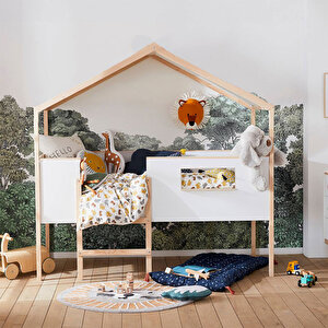 Beyaz Montessori Yatak Çocuk Ve Bebek Karyola Oyun Alanlı Ranza 90x190 cm
