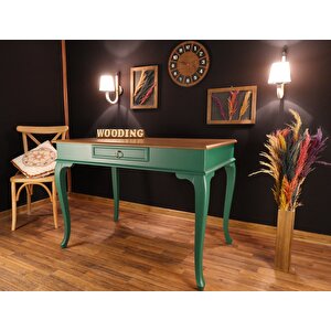 Wooding 100 Cm Çekmeceli Masif Yeşil Naturel Çalışma Masası