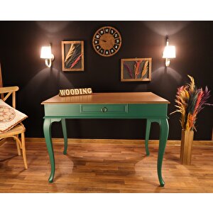 Wooding 100 Cm Çekmeceli Masif Yeşil Naturel Çalışma Masası