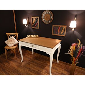 Wooding 100 Cm Çekmeceli Masif Beyaz Naturel Çalışma Masası