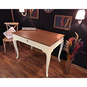 Wooding 100 Cm Çekmeceli Masif Krem Naturel Çalışma Masası