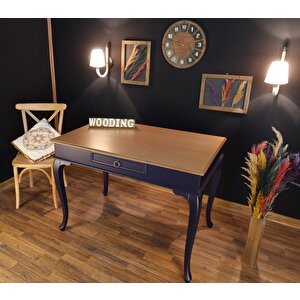 Wooding 100 Cm Çekmeceli Masif Lacivert Naturel Çalışma Masası