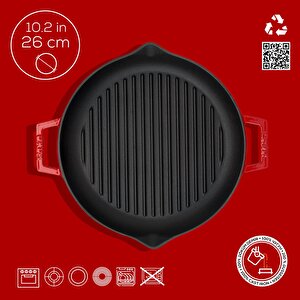 Lava Döküm Yuvarlak Izgara Tavası Döküm Demir Yekpare Çift Kulplu Çap(ø)26cm.