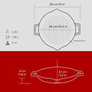 Lava Döküm Yuvarlak Izgara Tavası Döküm Demir Yekpare Çift Kulplu Çap(ø)26cm.