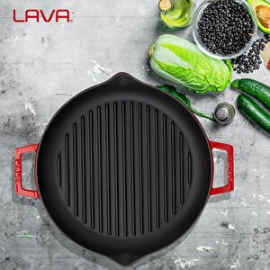 Lava Döküm Yuvarlak Izgara Tavası Döküm Demir Yekpare Çift Kulplu Çap(ø)26cm.