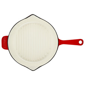 Döküm Yuvarlak Izgara Tavası Döküm Demir Yekpare Saplı Edition Serisi Çap(ø)28cm. Kırmızı
