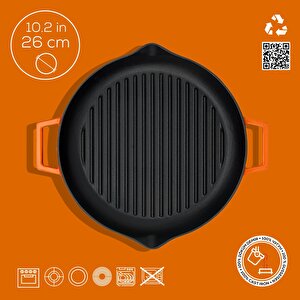 Lava Döküm Yuvarlak Izgara Tavası Döküm Demir Yekpare Çift Kulplu Çap(ø)26cm.