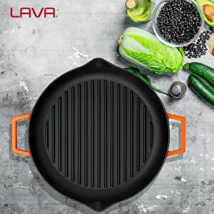 Lava Döküm Yuvarlak Izgara Tavası Döküm Demir Yekpare Çift Kulplu Çap(ø)26cm.