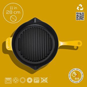 Lava Döküm Yuvarlak Izgara Tava Döküm Demir Yekpare Saplı Çap(ø)28cm.