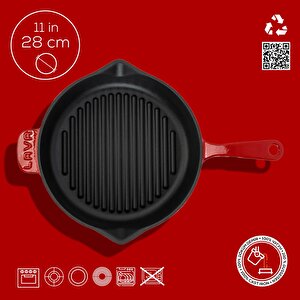 Lava Döküm Yuvarlak Izgara Tava Döküm Demir Yekpare Saplı Çap(ø)28cm.