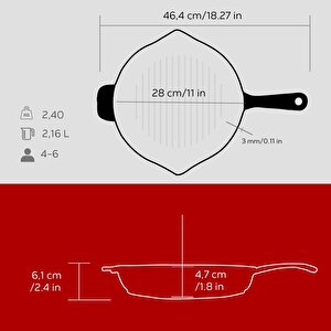 Lava Döküm Yuvarlak Izgara Tava Döküm Demir Yekpare Saplı Çap(ø)28cm.