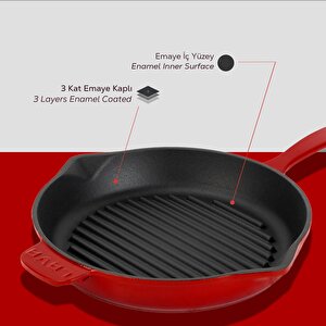 Lava Döküm Yuvarlak Izgara Tava Döküm Demir Yekpare Saplı Çap(ø)28cm.