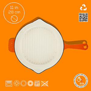 Lava Döküm Yuvarlak Izgara Tavası Döküm Demir Yekpare Saplı Edition Serisi Çap(ø)28cm.