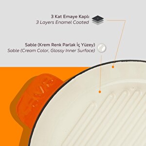 Lava Döküm Yuvarlak Izgara Tavası Döküm Demir Yekpare Saplı Edition Serisi Çap(ø)28cm.