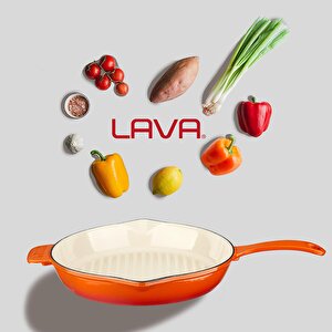 Lava Döküm Yuvarlak Izgara Tavası Döküm Demir Yekpare Saplı Edition Serisi Çap(ø)28cm.