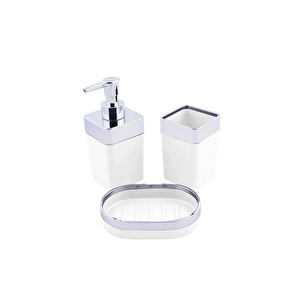 3 Parça Akrilik Metalize Kaplamalı Banyo Seti Beyaz