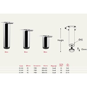 Metal Mobilya Ayağı Siyah Çap 42mm - 15cm (4 Adet) Siyah