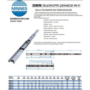 スティングレイ部品 Minnes Teleskopik Çekmece Rayı H36mm - 50cm | Mobilya Yedek Parçaları