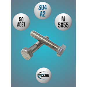 Paslanmaz Çeli̇k Anahtar Başli Ci̇vata M5x55 50 Adet