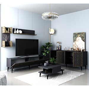 Vi̇ta Tv Üni̇tesi̇,konsol Ve Orta Sehpa 3'lü Salon Takimi Antrasi̇t-(cevi̇z Desen)