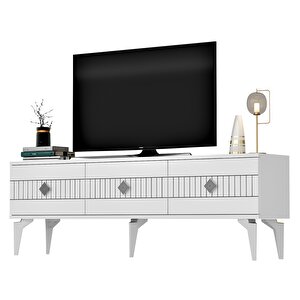 Mi̇das Tv Sehpasi (alt Modül) Ve Konsol 2'li̇ Salon Takimi Beyaz-gümüş