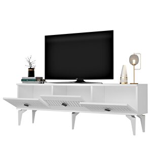 Mi̇das Tv Sehpasi (alt Modül) Ve Konsol 2'li̇ Salon Takimi Beyaz-gümüş