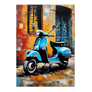 Mavi Scooter Motor Mdf Tablo 25cmx 35cm 25x35 cm