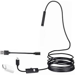 Powermaster 3in1 Micro Usb+type C+pc 8 Mm Işıklı 5 Metre Endeskop Yılan Kamera