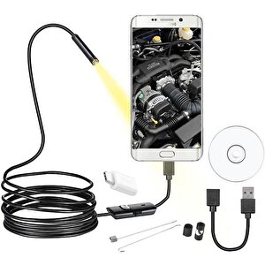 Powermaster 3in1 Micro Usb+type C+pc 8 Mm Işıklı 5 Metre Endeskop Yılan Kamera