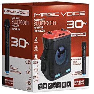 Magicvoice Mv-6005 Vhf El Mikrofonlu Usb-sd-bluetooth Işıklı 30 W Taşınabilir Şarjlı  Seyyar Anfi