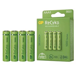 Gp Recyko 950 Mah Aaa 4'lü Şarjlı İnce Kalem  Pil Gp100aaahce-2eb4 (gprhc103e001)