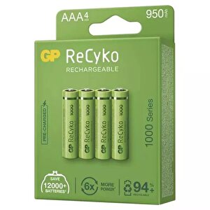 Gp Recyko 950 Mah Aaa 4'lü Şarjlı İnce Kalem  Pil Gp100aaahce-2eb4 (gprhc103e001)