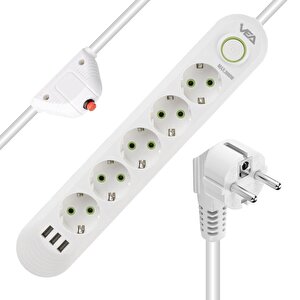 Vea Va-21562 5'li 3 Usb'li 1.5 Metre Akım Korumalı Priz Beyaz