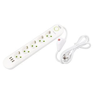 Vea Va-21562 5'li 3 Usb'li 1.5 Metre Akım Korumalı Priz Beyaz