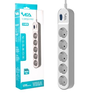 Vea Ve-vega105 A Class 5li̇ Anahtarli 1.5 Metre Akim Korumali Grup Pri̇z (made In Malaysia)