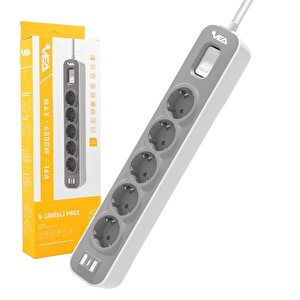 Vea Ve-nova105 A Class 5'li Anahtarlı 1.5 Metre Akım Korumalı Priz
