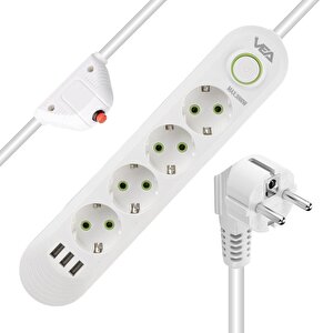 Vea Va-21560 4'lü 3 Usb'li 1.5 Metre Akım Korumalı Priz Beyaz