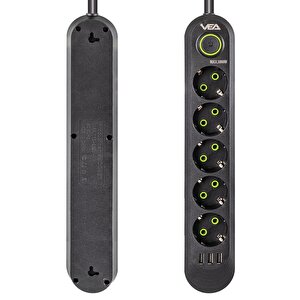 Vea Va-21561 5'li 3 Usb'li 1.5 Metre Akım Korumalı Priz Siyah
