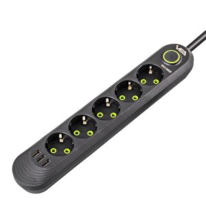 Vea Va-21561 5'li 3 Usb'li 1.5 Metre Akım Korumalı Priz Siyah