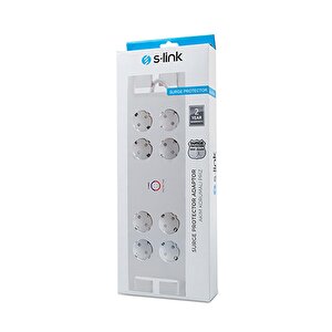 S-link Spg3080 8li̇ 2 Metre Kablolu 900 Joule 3g1.5mm2 Beyaz Akim Korumali Pri̇z
