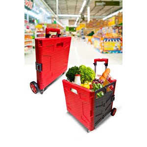 Yükseklik Ayarlı Katlanabilir Tekerlekli Avm Süpermarket Alışveriş Sepeti  Bagaj  Sandık Arabası