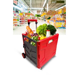 Yükseklik Ayarlı Katlanabilir Tekerlekli Avm Süpermarket Alışveriş Sepeti  Bagaj  Sandık Arabası