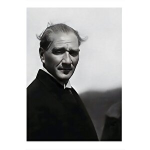 Siyah Beyaz Mustafa Kemal Atatürk Dekoratif Ahşap Tablo 35cm X50cm 35x50 cm