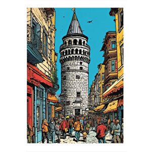 Galata Kulesi Çizimi Dekoratif Mdf Tablo 25cmx 35cm 25x35 cm