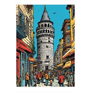 Galata Kulesi Çizimi Dekoratif Mdf Tablo 35cm X50cm 35x50 cm